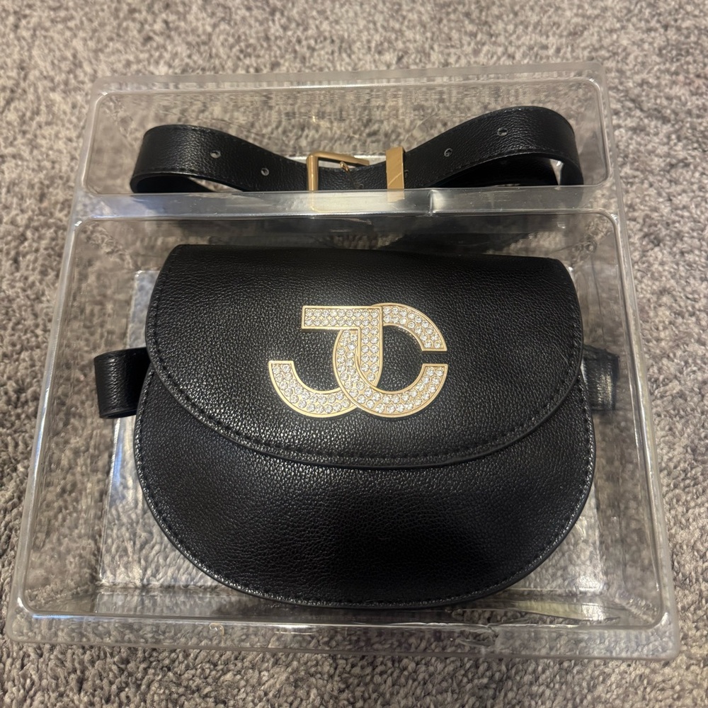 NEW Juicy Couture Black Belt Crossbody Bag with Gold Logo Accent